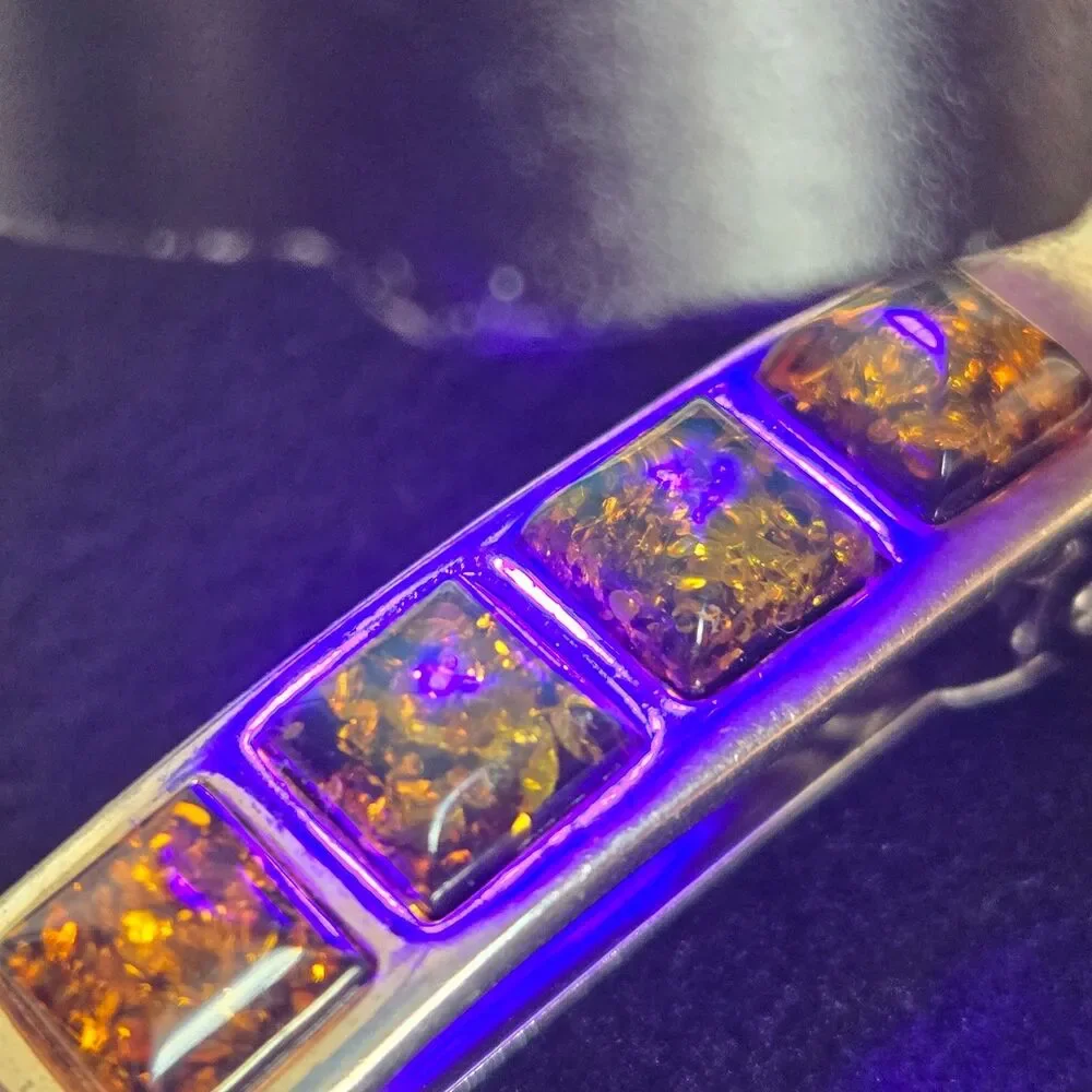 Vtg Genuine Baltic Amber French Barrette Hair Clip Cognac Square Mosaic 2.25